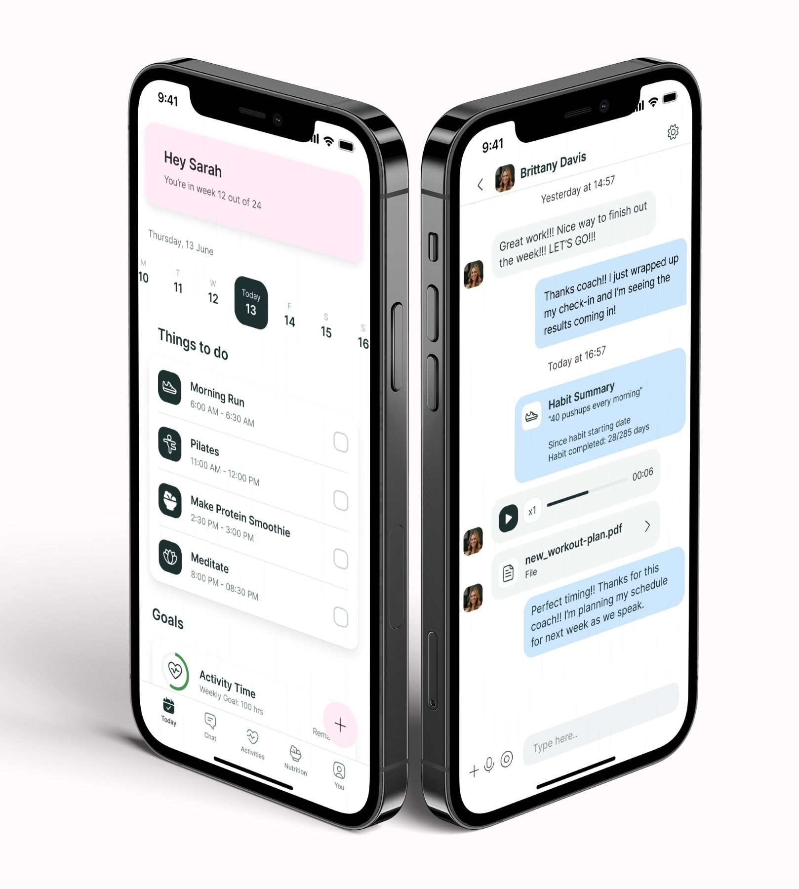 A mockup of the coaching app showcasing the features.